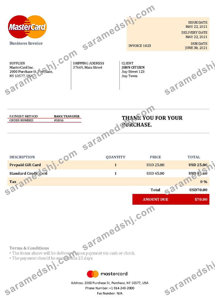 USA MasterCard invoice template